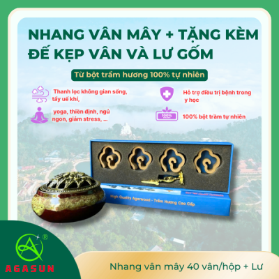 Nhang vân mây trầm hương + Tặng kèm đế kẹp vân và lư gốm - Agasun